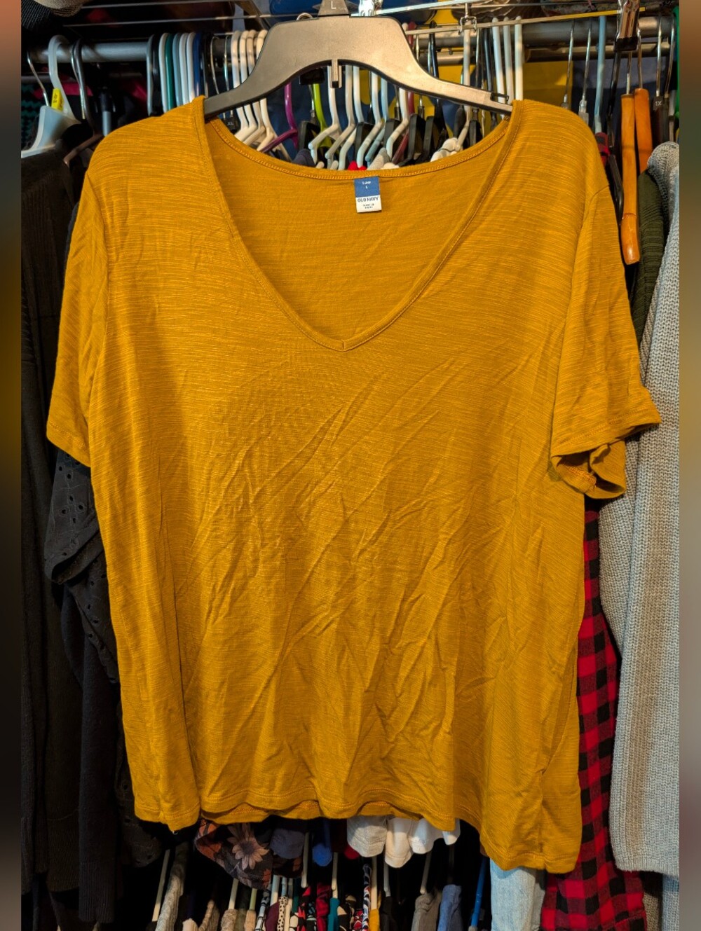 Old Navy Women's V-Neck Tee in Mustard Gold